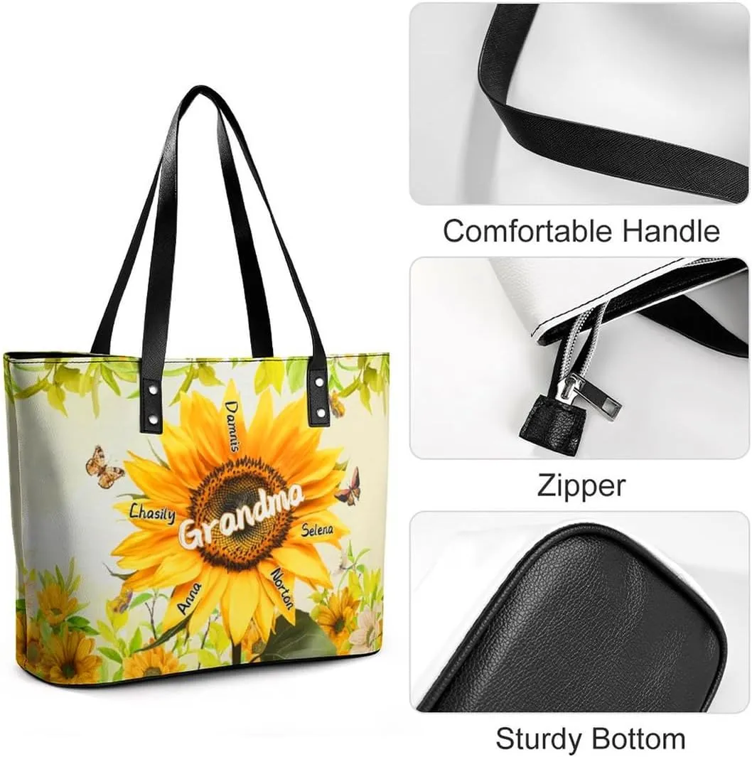 Personalized Shoulder Bag Custom Names Mothers Day Handbag Large Capacity Handbag Gift for Grandmother Mom Mother