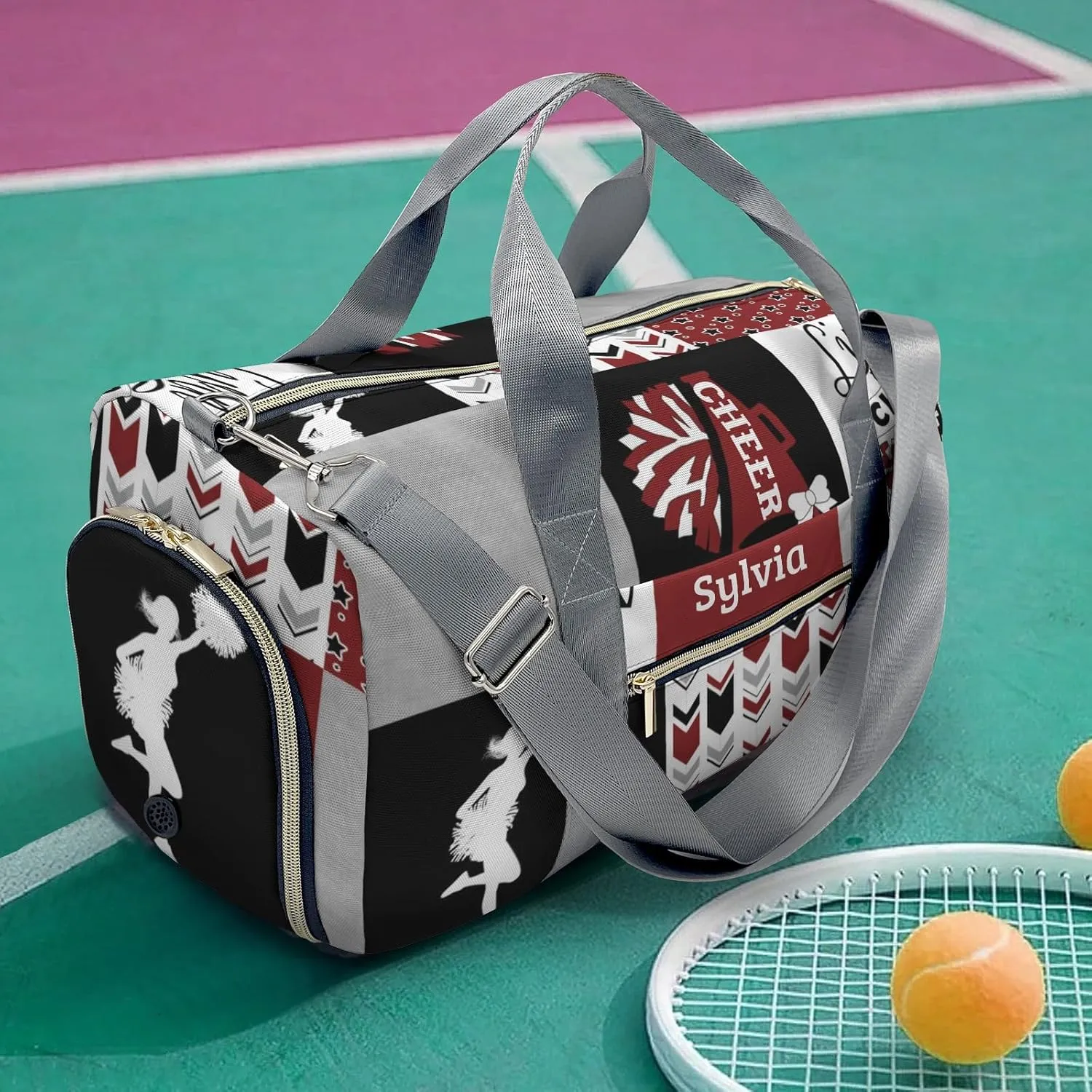 Personalized Sport Cheerleader Girl Red Custom Multi-functional Travel Bag, Unisex Portable Duffel Bag, Short Distance Travel Assistant
