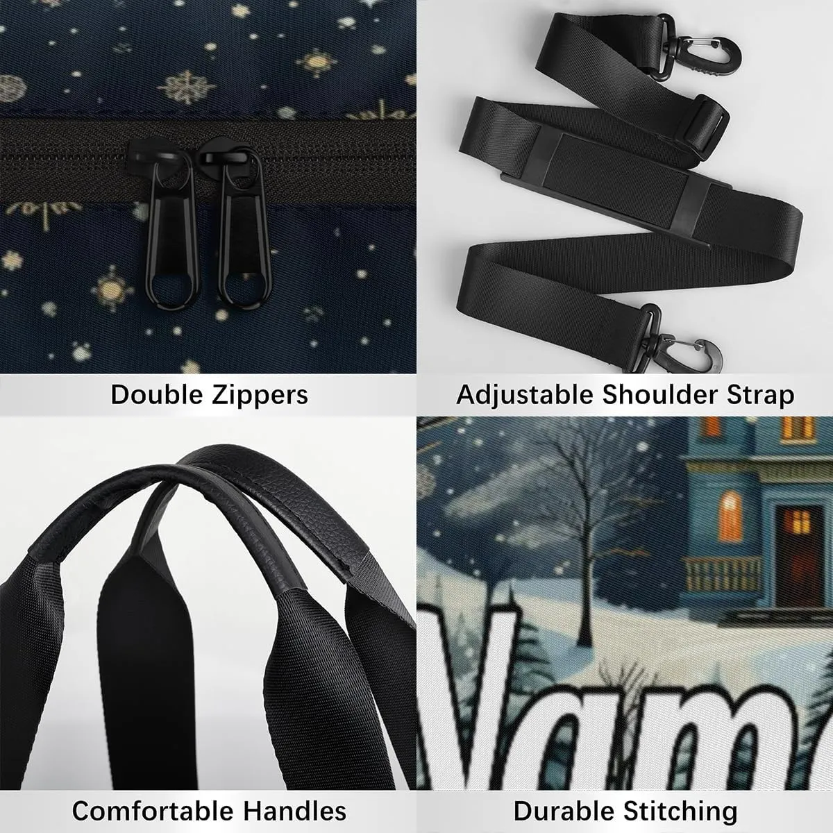 Personalized Sport Gym Bag Dance Duffle Ballet Bag Overnight Travel Sleepover Bags Swimming Hiking Camping, Winter Village Snow Scene