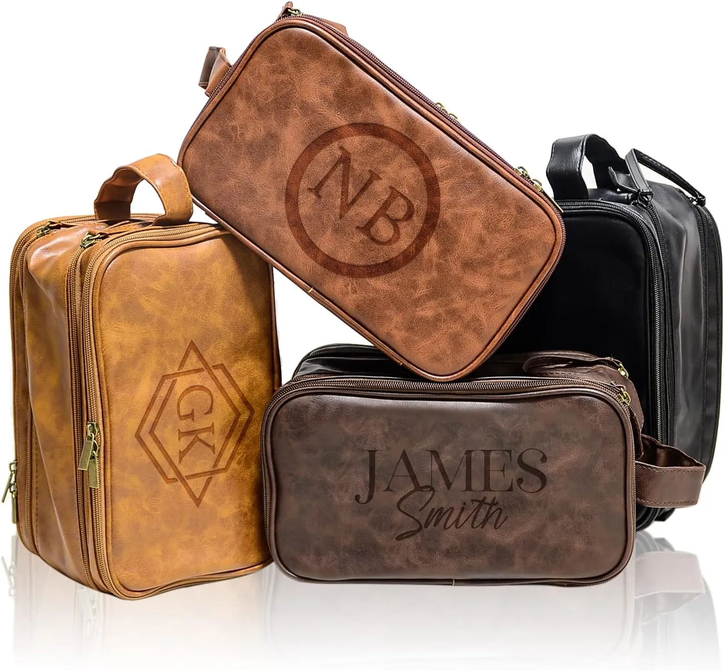 Personalized Toiletry Bag for Men, Custom Leather Travel Toiletries Bag Large Capacity, Customized Groomsmen Dopp Kit Shaving Bag, Handmade Gift for Dad, Wedding, Birthday, Husband, Grandpa - Brown