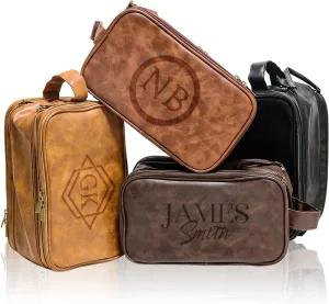 Personalized Toiletry Bag for Men, Custom Leather Travel Toiletries Bag Large Capacity, Customized Groomsmen Dopp Kit Shaving Bag, Handmade Gift for Dad, Wedding, Birthday, Husband, Grandpa - Brown