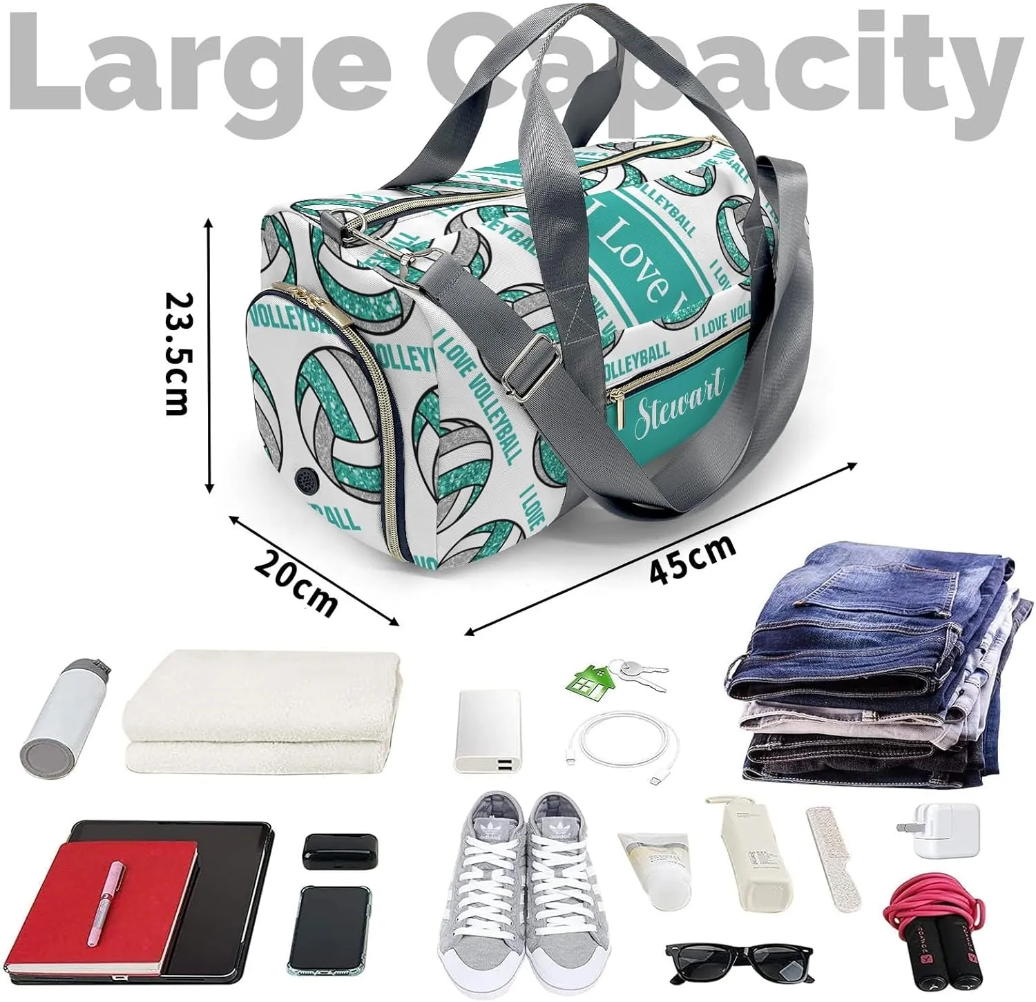 Personalized Volleyball Custom Multi-functional Travel Bag, Unisex Portable Duffel Bag, Short Distance Travel Assistant