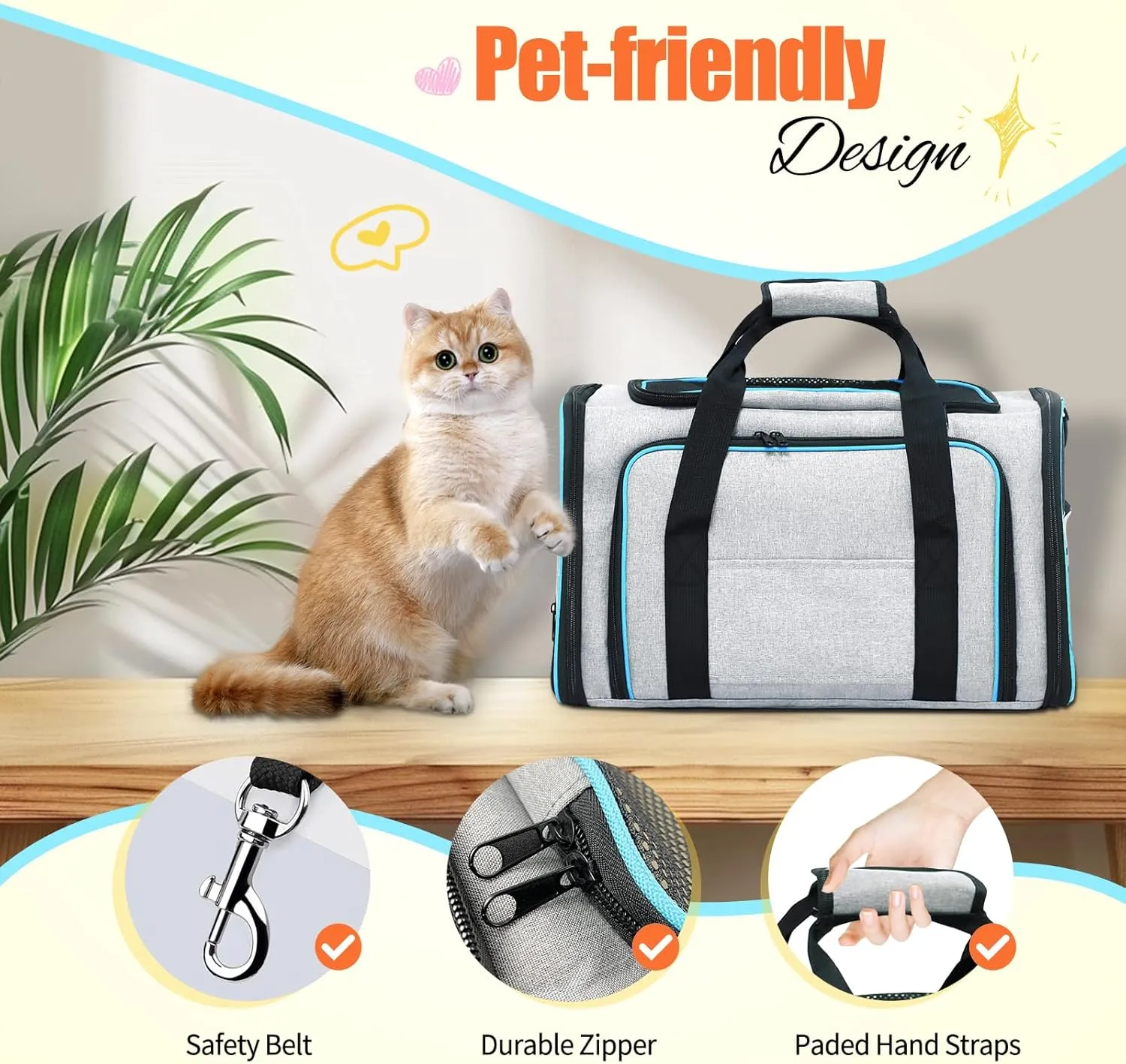 Pet Carrier Airline Approved, Expandable Foldable Soft-Sided Dog Carrier, 3 Open Doors, 2 Reflective Tapes, Pet Travel Bag Safe and Easy for Cats and Dogs