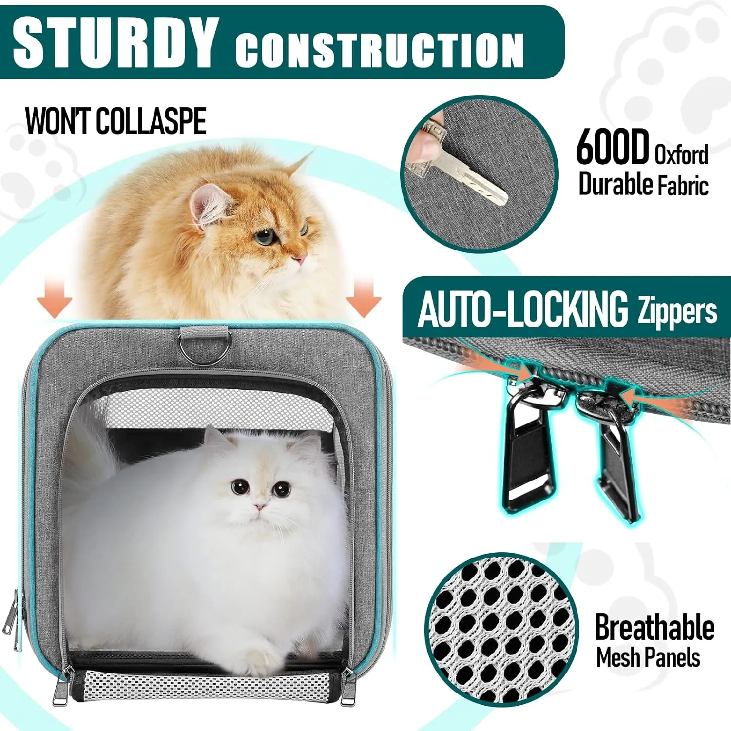 Pet Carrier for Large Cats 20 lbs  / Soft Sided Small Dog Travel Carriers Top Load/Collapsible Carrier Bag for Big Cat / 2 Kittens Sturdy Transport Carriers Long Trips/Medium Cats 15 pounds