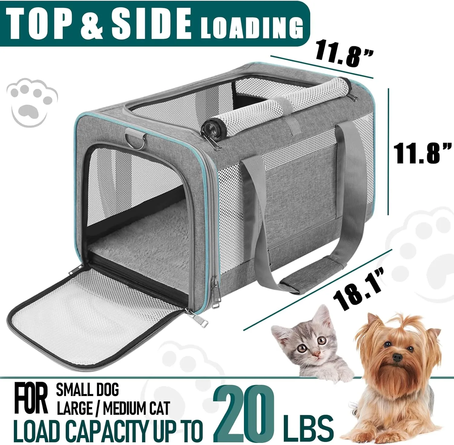 Pet Carrier for Large Cats 20 lbs  / Soft Sided Small Dog Travel Carriers Top Load/Collapsible Carrier Bag for Big Cat / 2 Kittens Sturdy Transport Carriers Long Trips/Medium Cats 15 pounds