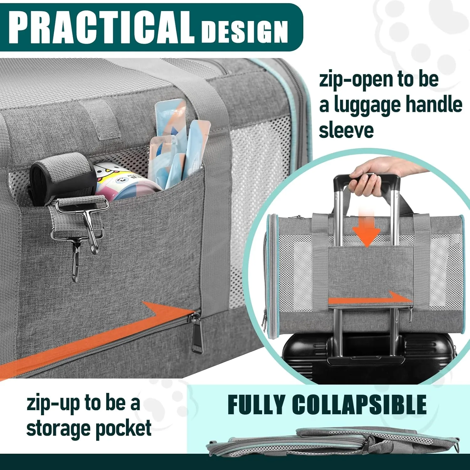 Pet Carrier for Large Cats 20 lbs  / Soft Sided Small Dog Travel Carriers Top Load/Collapsible Carrier Bag for Big Cat / 2 Kittens Sturdy Transport Carriers Long Trips/Medium Cats 15 pounds