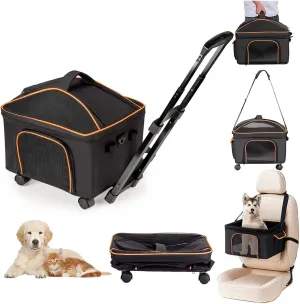 Pet Carrier for Small Dog Cat, Cat Dog Carrier with Wheels Soft Sided Dog Rolling Crate Cat Travel Bag up to 20 Lbs Pet Strollers for Small Pets