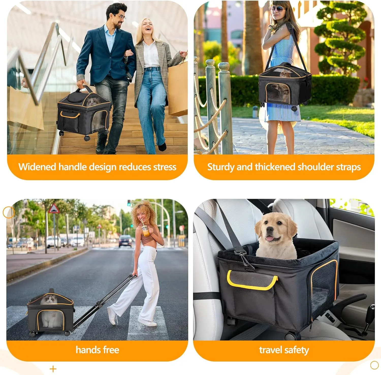 Pet Carrier for Small Dog Cat, Cat Dog Carrier with Wheels Soft Sided Dog Rolling Crate Cat Travel Bag up to 20 Lbs Pet Strollers for Small Pets