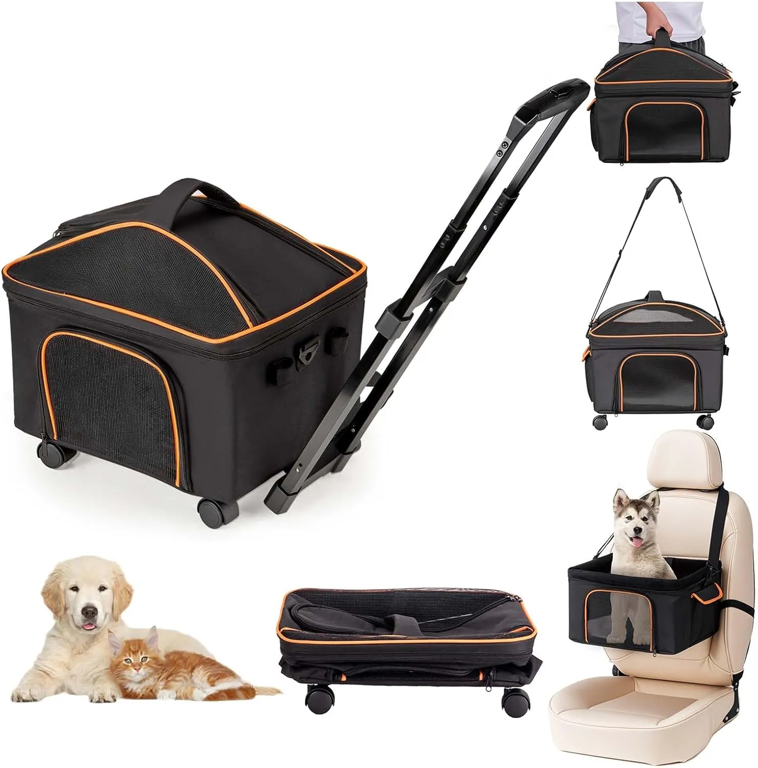 Pet Carrier for Small Dog Cat, Cat Dog Carrier with Wheels Soft Sided Dog Rolling Crate Cat Travel Bag up to 20 Lbs Pet Strollers for Small Pets