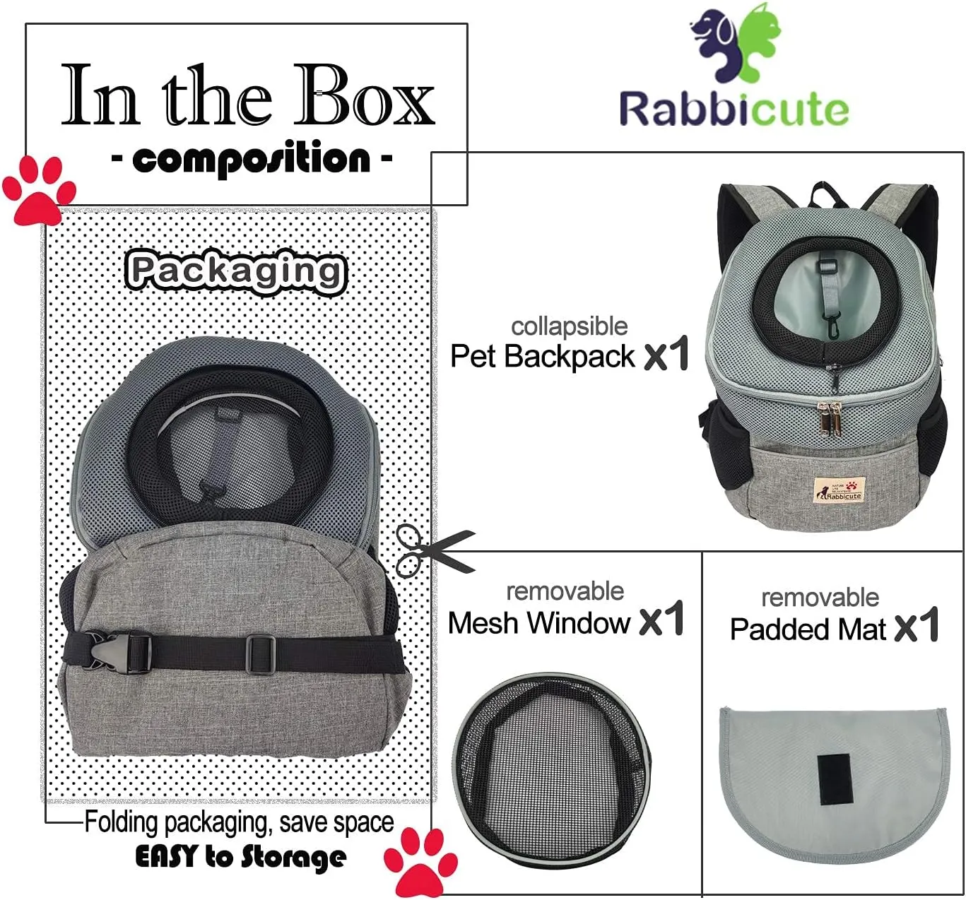 Pet Dog Carrier Backpack Adjustable Breathable Front Pack Head Out Removable Design Puppy Cat Dog Backpack for Small Dogs Cats Padded Shoulder Bag for Travelling Hiking Camping Outdoor Trip
