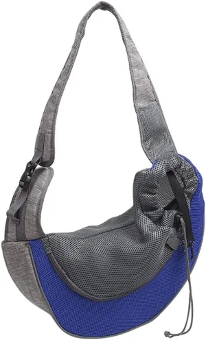 Pet Dog Sling Carrier, Breathable Mesh Hand Free Adjustable Travel Safe Puppy Sling Bag Carrier Dog Satchel Carrier for Dogs Cats Rabbit Small Animals (Adjustable Buckle for Under 5 lbs, Blue)