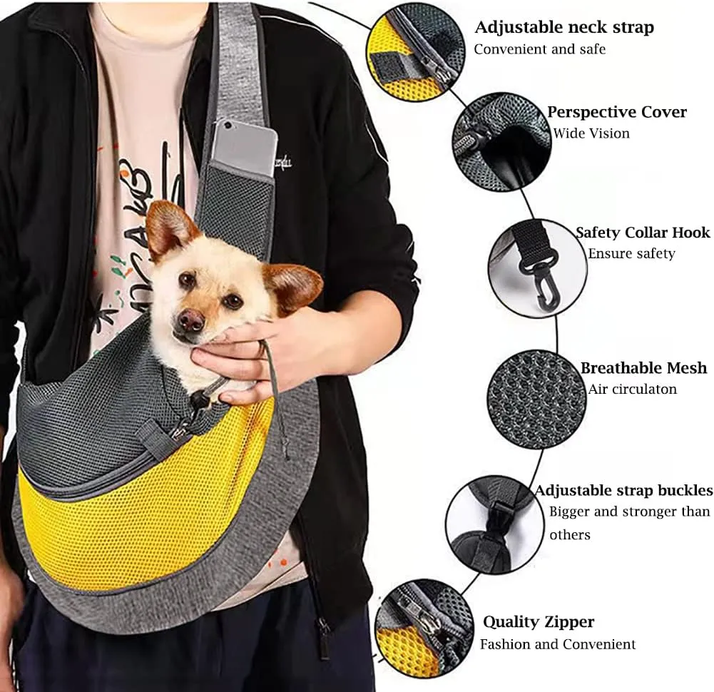 Pet Dog Sling Carrier, Breathable Mesh Hand Free Adjustable Travel Safe Puppy Sling Bag Carrier Dog Satchel Carrier for Dogs Cats Rabbit Small Animals (Adjustable Buckle for Under 5 lbs, Blue)