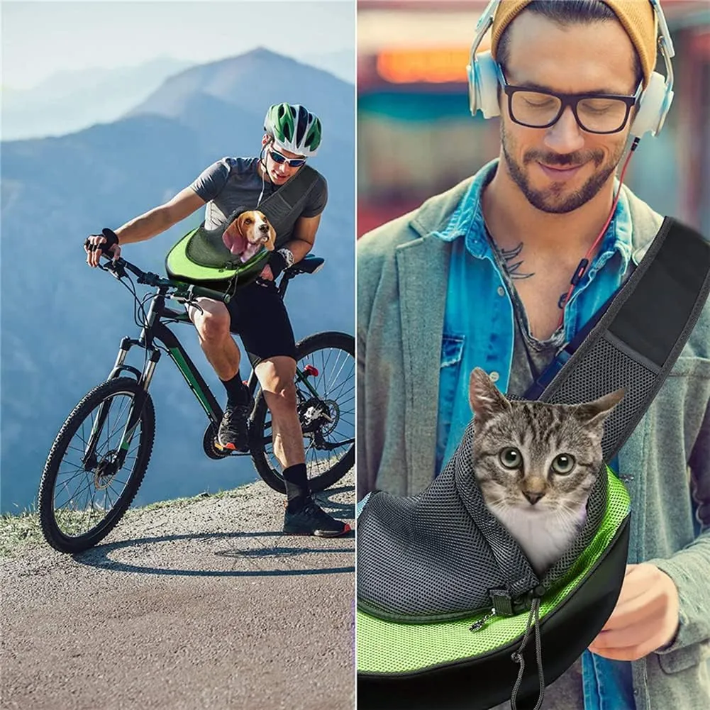 Pet Dog Sling Carrier, Breathable Mesh Hand Free Adjustable Travel Safe Puppy Sling Bag Carrier Dog Satchel Carrier for Dogs Cats Rabbit Small Animals (Adjustable Buckle for Under 5 lbs, Blue)