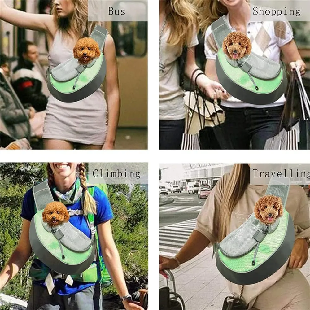 Pet Dog Sling Carrier, Breathable Mesh Hand Free Adjustable Travel Safe Puppy Sling Bag Carrier Dog Satchel Carrier for Dogs Cats Rabbit Small Animals (Adjustable Buckle for Under 5 lbs, Blue)