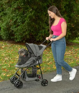 Pet Gear Happy Trails Lite Pet Stroller for Cats/Dogs, Zipper Entry, Easy Fold with Removable Liner, Safety Tether, Storage Basket, Pebble
