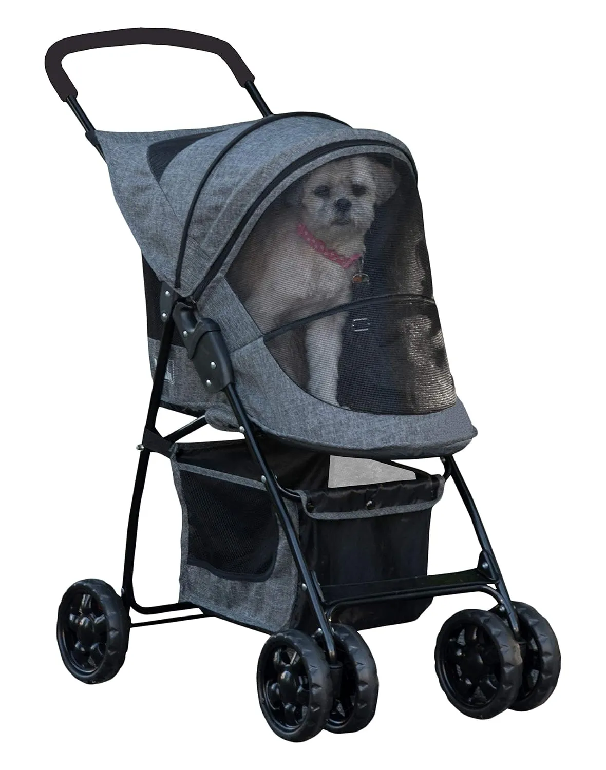 Pet Gear Happy Trails Lite Pet Stroller for Cats/Dogs, Zipper Entry, Easy Fold with Removable Liner, Safety Tether, Storage Basket, Pebble