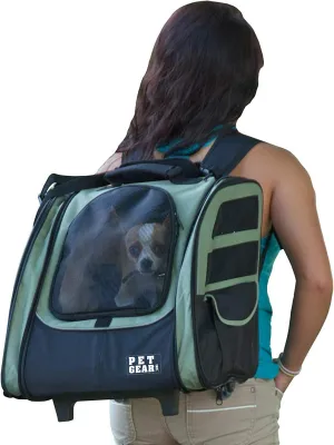 Pet Gear I-GO2 Roller Backpack, Travel Carrier, Car Seat for Cats/Dogs, Mesh Ventilation, Included Tether, Telescoping Handle, Storage Pouch,Sage,Large,PG1240SG