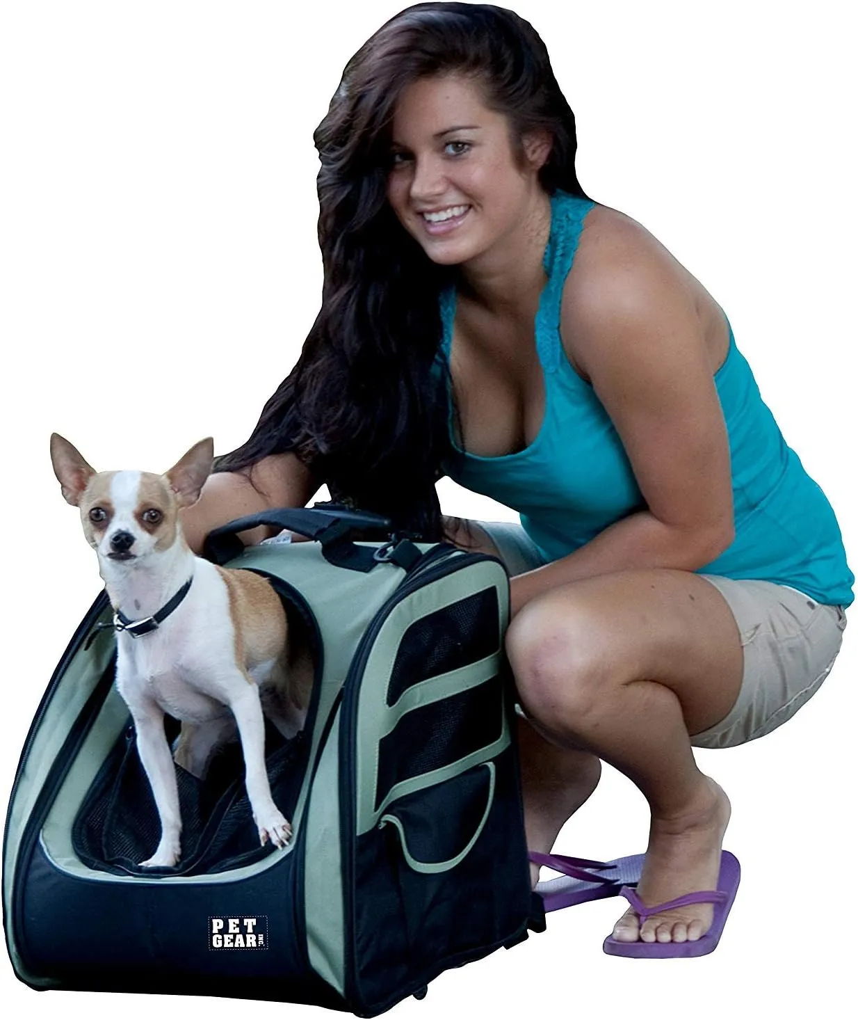 Pet Gear I-GO2 Roller Backpack, Travel Carrier, Car Seat for Cats/Dogs, Mesh Ventilation, Included Tether, Telescoping Handle, Storage Pouch,Sage,Large,PG1240SG