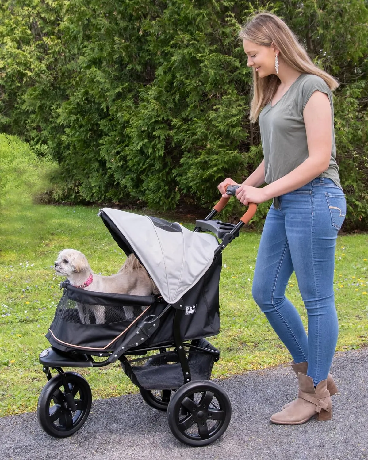 Pet Gear No-Zip AT3 Pet Stroller for Cats/Dogs, Zipperless Entry, Easy One-Hand Fold, Jogging Tires, Removable Liner, Cup Holder   Storage Basket, 1 Model, 2 Colors