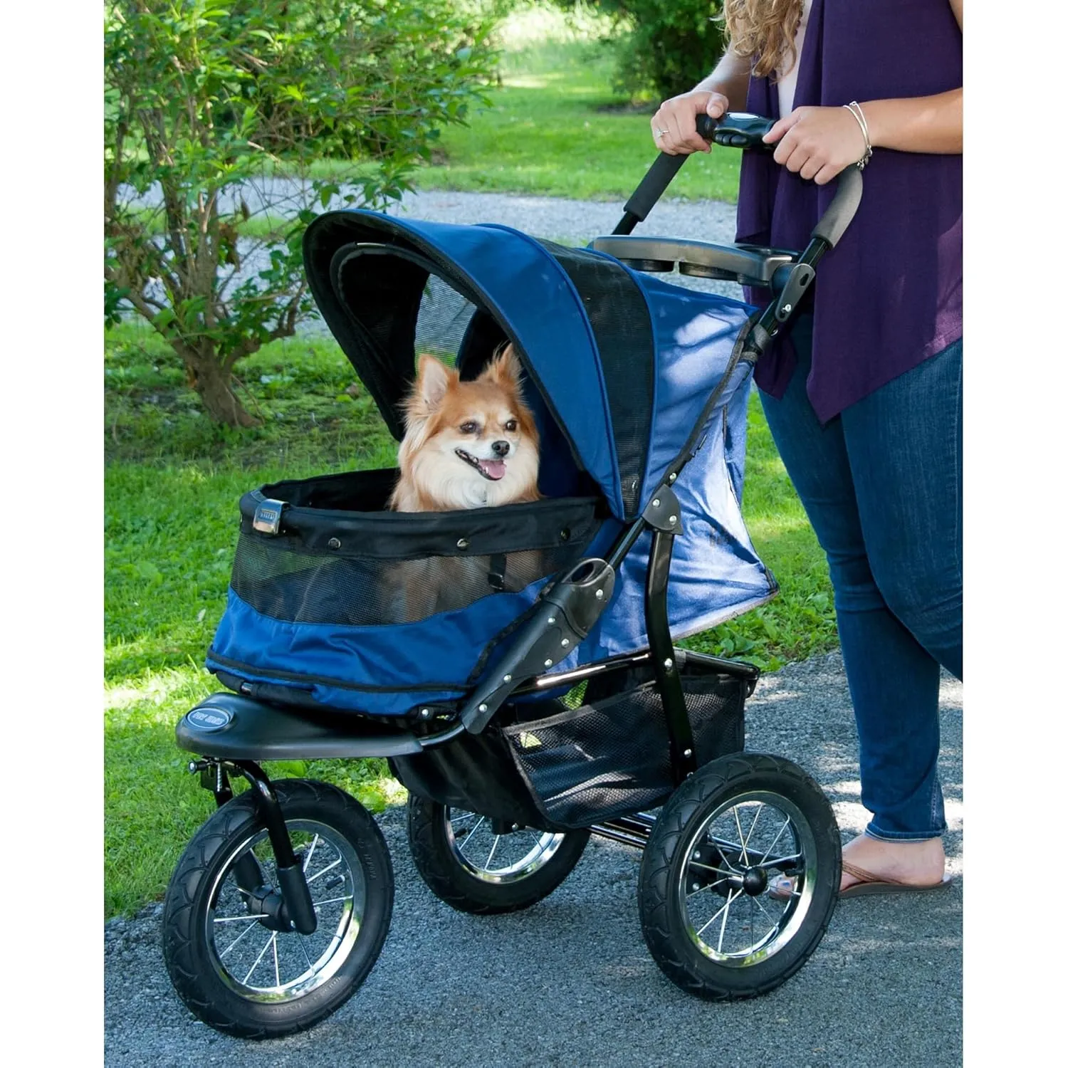 Pet Gear No-Zip Jogger Pet Stroller for Cats/Dogs, Zipperless Entry, Airless Tires, Easy One-Hand Fold, Cup Holder   Storage Basket, Navy