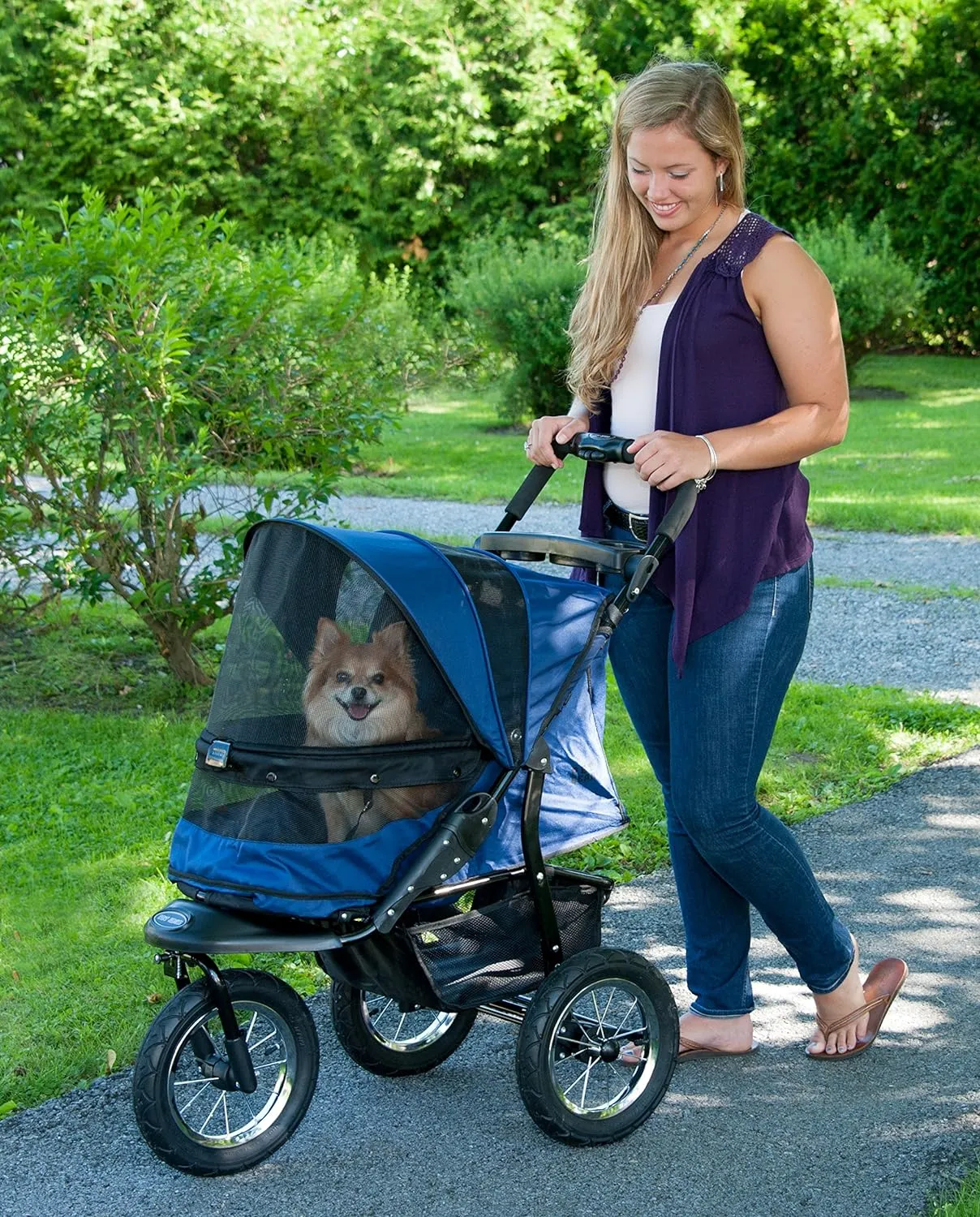 Pet Gear No-Zip Jogger Pet Stroller for Cats/Dogs, Zipperless Entry, Airless Tires, Easy One-Hand Fold, Cup Holder   Storage Basket, Navy