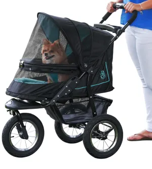 Pet Gear No-Zip Push Button Pet Stroller for Cats/Dogs, Zipperless Entry, Easy One-Hand Fold, Gel-Filled Tires, Plush Pad   Weather Cover Included, Aquamarine