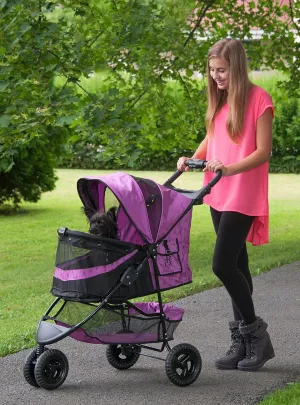 Pet Gear No-Zip Special Edition 3 Wheel Pet Stroller for Cats/Dogs, Zipperless Entry, Easy One-Hand Fold, Removable Liner, Cup Holder, Magenta