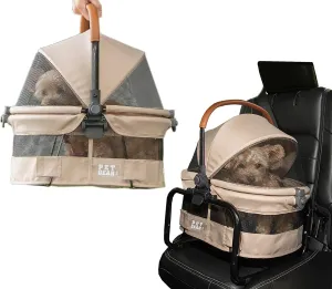 Pet Gear No-Zip View 360 Ultra Lite Pet Safety Carrier & Car Seat for Small Dogs & Cats Push Button Entry, 15", Ecru
