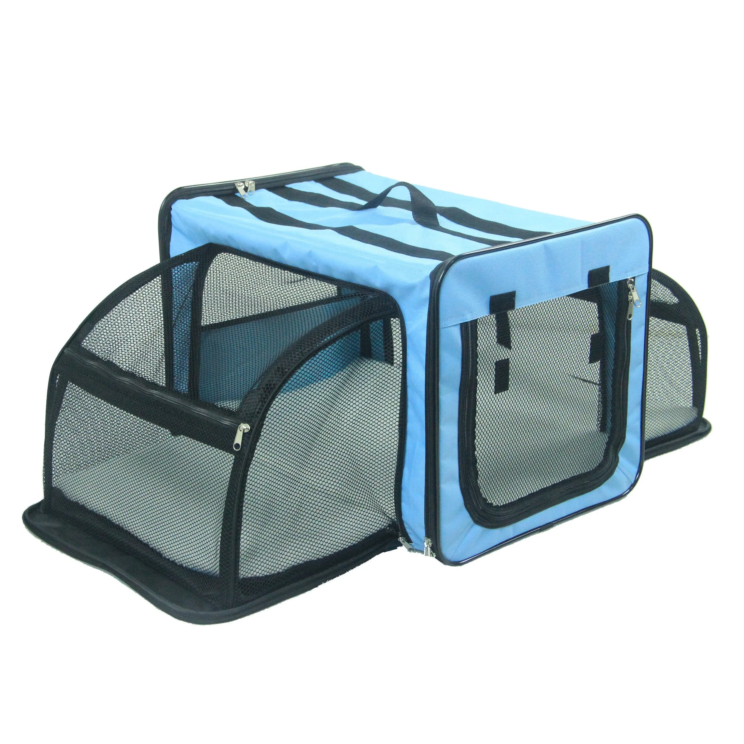 Pet Life Capacious Dual-Expandable Wire Folding Lightweight Collapsible Travel Pet Dog Crate: Size X-Small,Color Blue