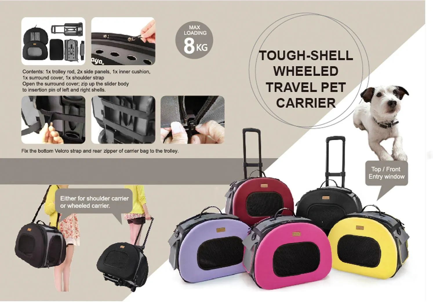 PET LIFE 'Final Destination' Airline Approved 2-in-1 Tough-Shell Wheeled Collapsible Travel Fashion Pet Dog Carrier Crate, One Size, Black