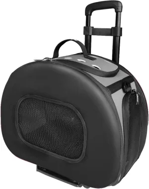 PET LIFE 'Final Destination' Airline Approved 2-in-1 Tough-Shell Wheeled Collapsible Travel Fashion Pet Dog Carrier Crate, One Size, Black
