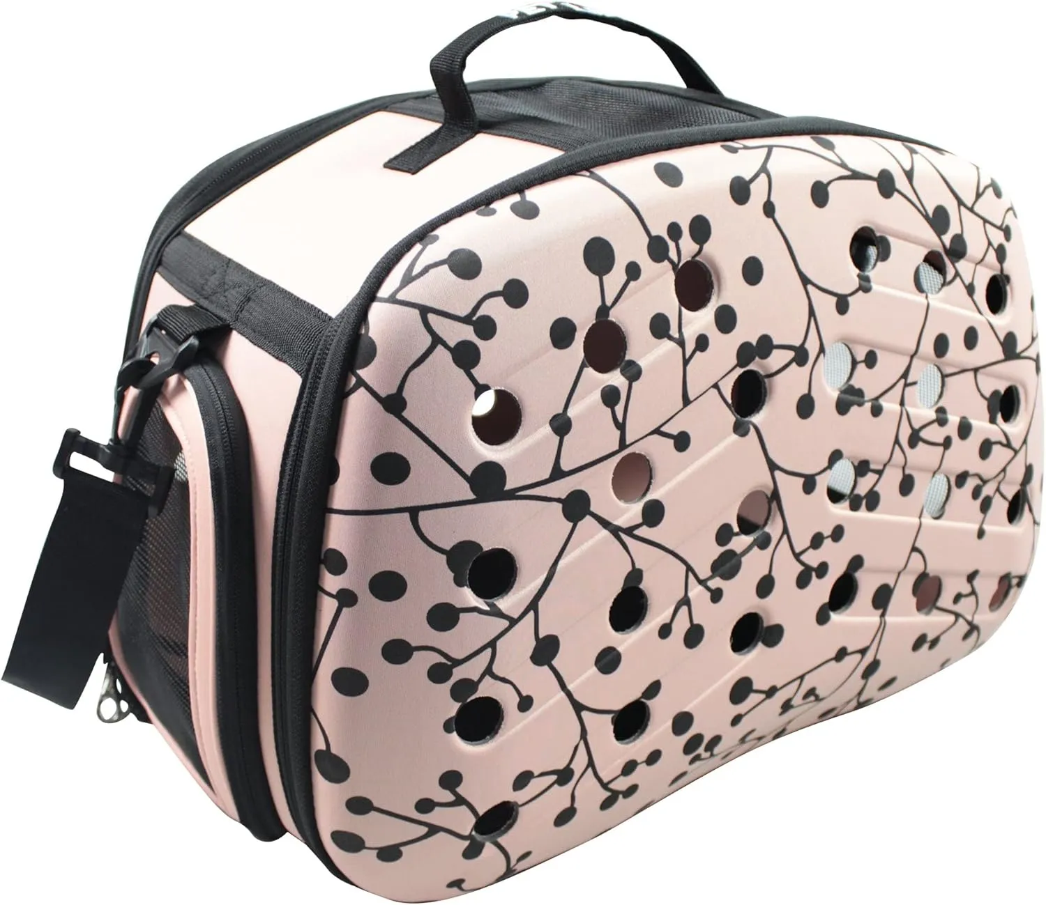 Pet Life 'Narrow Shelled' Perforated Lightweight Collapsible Military Grade Fashion Designer Travel Pet Dog Carrier Crate, Pink, Black, One Size (One Size, Black)