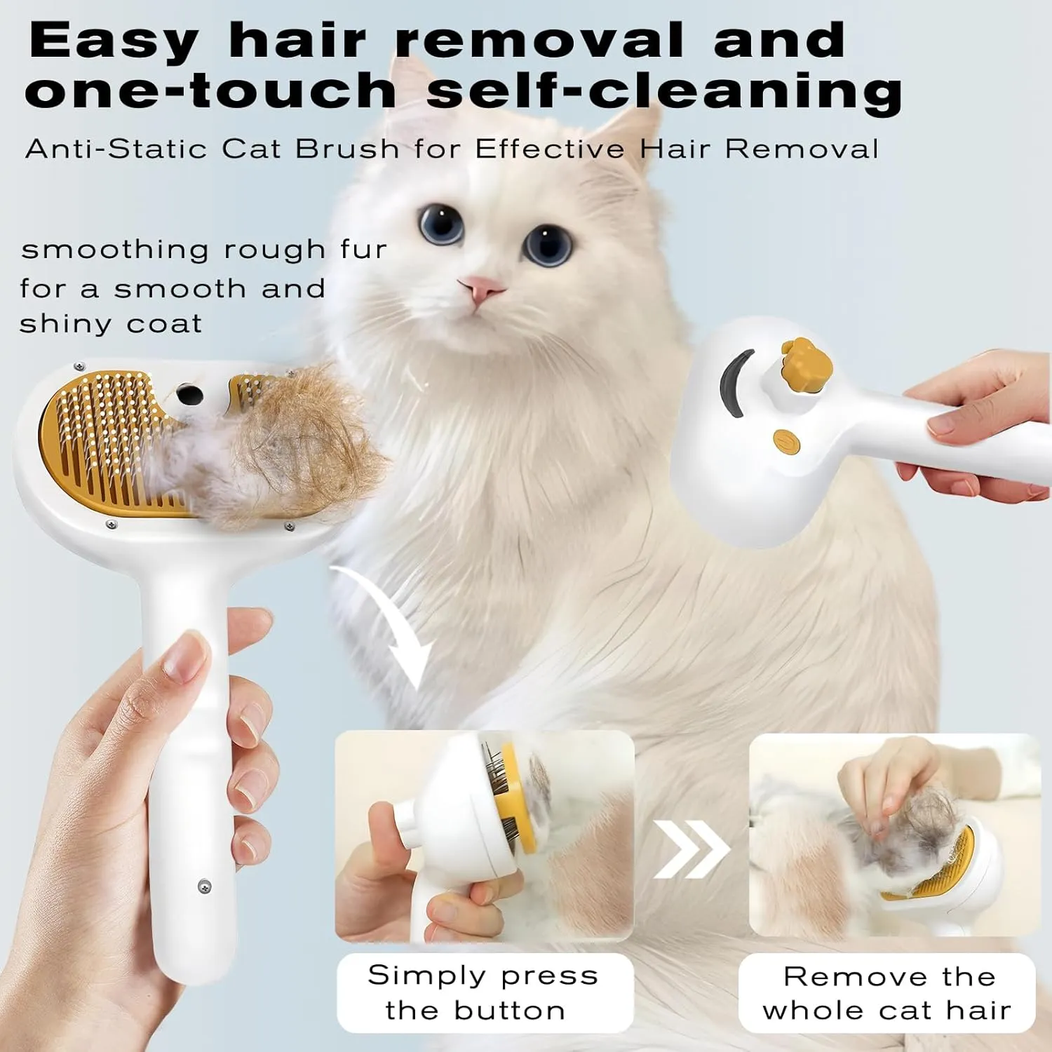 Pet Steam Brush for Dog & Cat – 3-in-1 Spray Hair Removal Comb – Steam for Shedding & Grooming – Water Brush for Long & Short Haired Pets – Spritz Defur Comb – Includes Waterless Shampoo