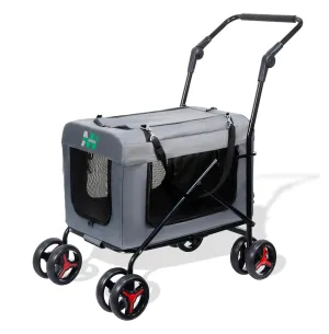 Pet Stroller with Detachable Wheels, Cat Carrier Dog Carrier, Adjustable Mesh Windows, Portable Pet Travel Bag, Travel Foldable Pet Carrier for Small Cat and Dog (Gray)