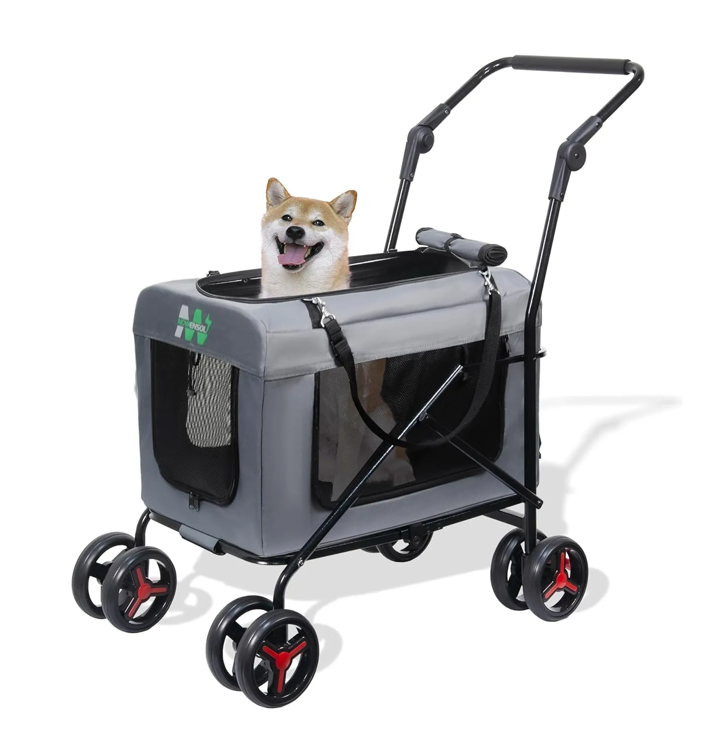 Pet Stroller with Detachable Wheels, Cat Carrier Dog Carrier, Adjustable Mesh Windows, Portable Pet Travel Bag, Travel Foldable Pet Carrier for Small Cat and Dog (Gray)