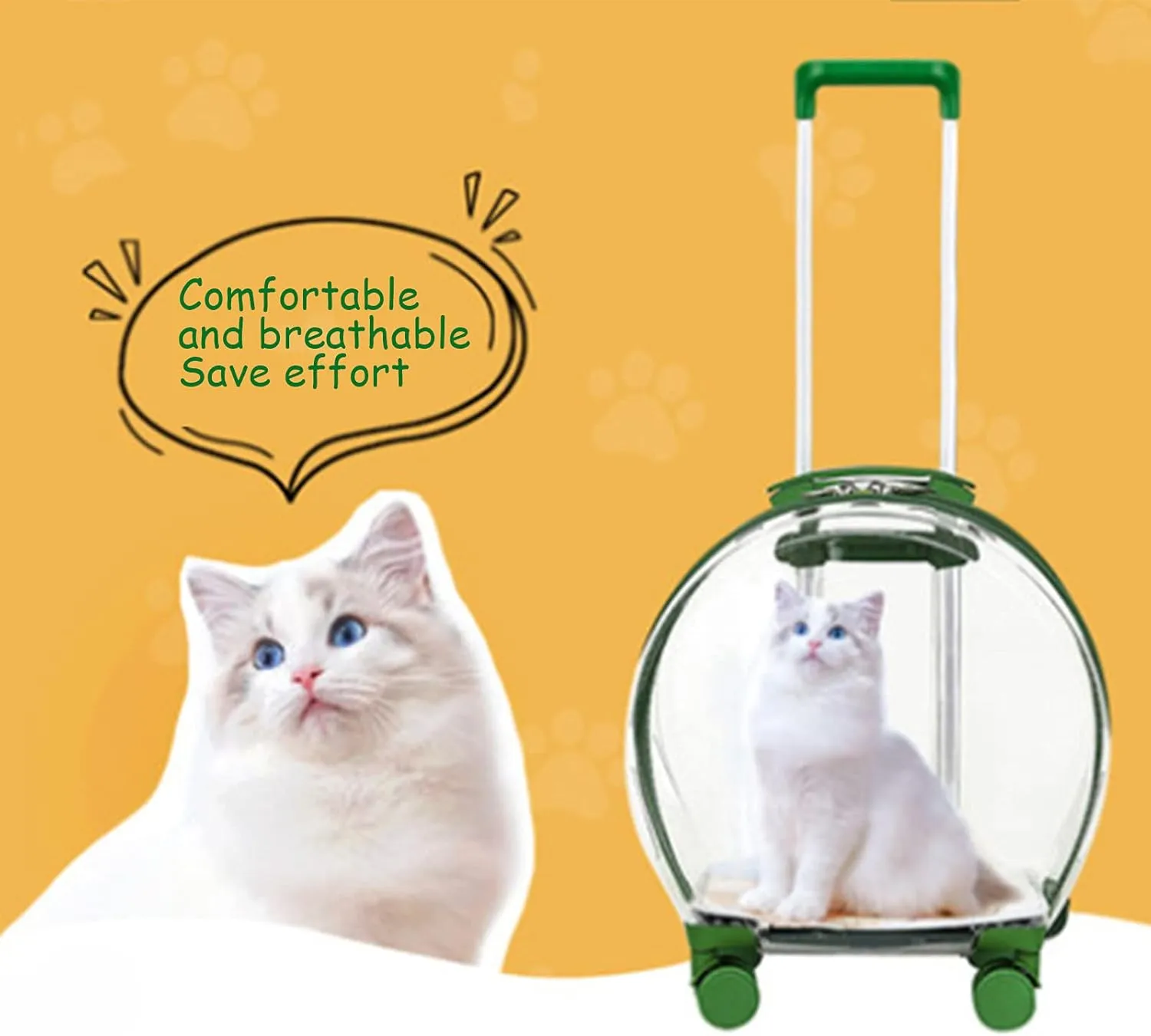 Pet Trolley Case,Transparent Capsule Pet Bag Travel Carriers Portable with Wheel Telescopic Pole Cats and Dogs Travel Tote Carrying Bag Suitcase for Puppy Doggies Walking Traveling (Pink)