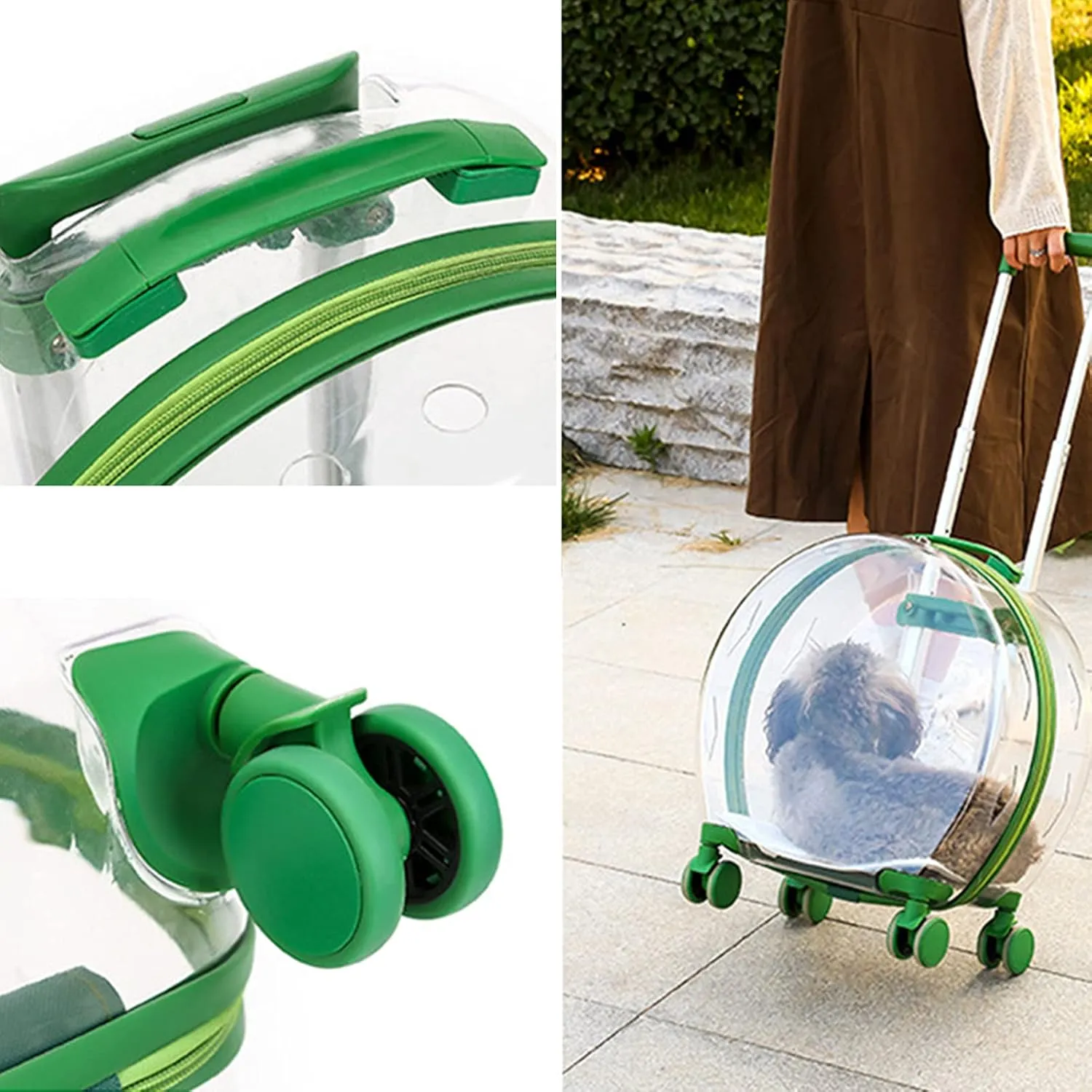 Pet Trolley Case,Transparent Capsule Pet Bag Travel Carriers Portable with Wheel Telescopic Pole Cats and Dogs Travel Tote Carrying Bag Suitcase for Puppy Doggies Walking Traveling (Pink)