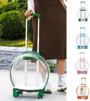 Pet Trolley Case,Transparent Capsule Pet Bag Travel Carriers Portable with Wheel Telescopic Pole Cats and Dogs Travel Tote Carrying Bag Suitcase for Puppy Doggies Walking Traveling (Pink)