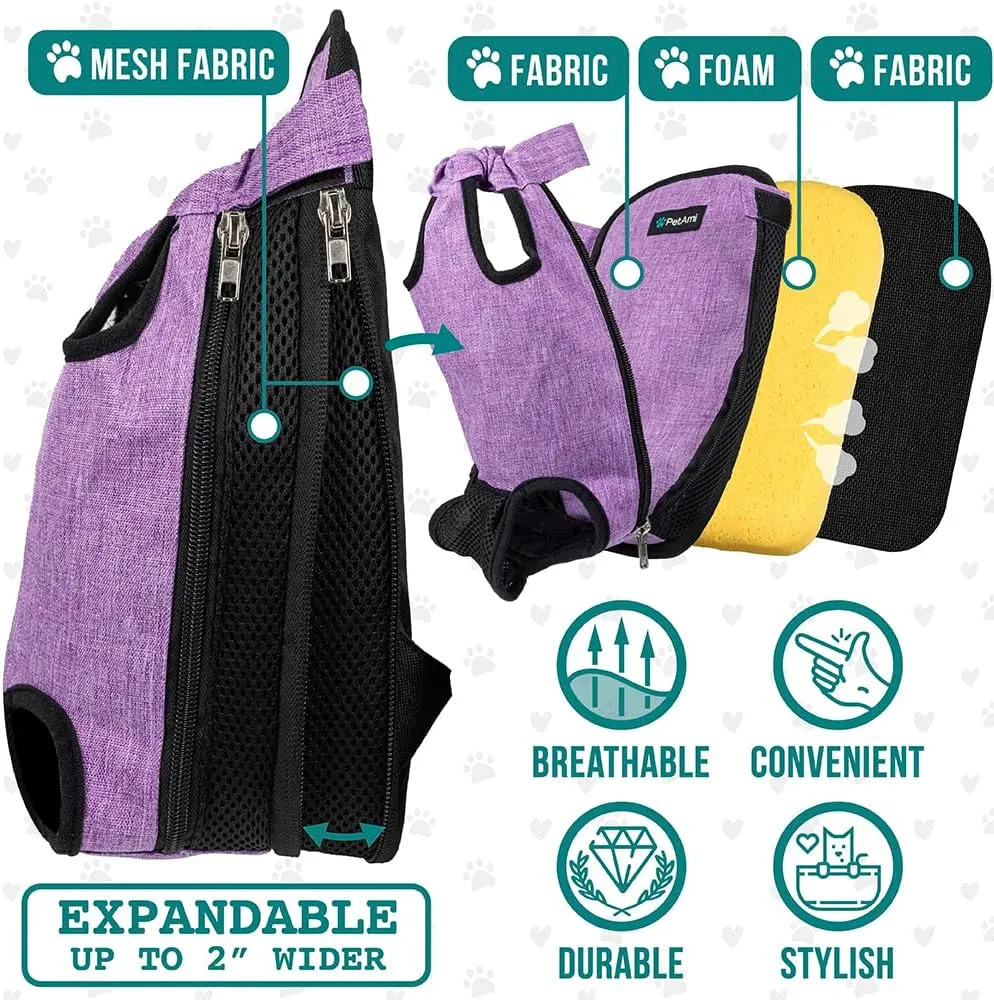 PetAmi Dog Carrier Backpack, Adjustable Pet Cat Front Carrier Backpack, Ventilated Dog Chest Carrier for Hiking Camping Travel, Sling Bag for Small Medium Dog Cat Puppies, Large, 12-16 lbs, Purple