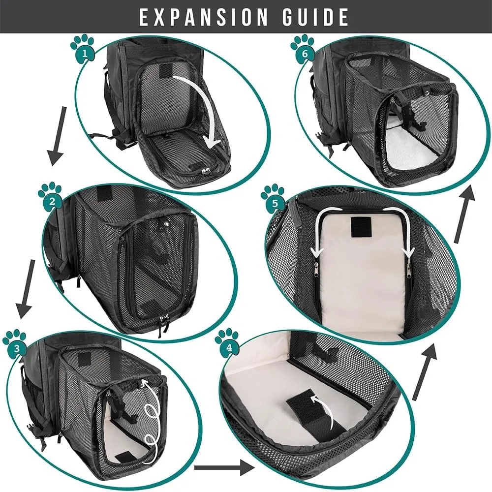 PetAmi Dog Cat Backpack Carrier, Expandable Pet Carrier Backpack for Travel Hiking, Small Medium Dog Puppy Large Cat Carrying Backpack, Airline Approved Ventilated Soft Back Support, 18 lbs, Dark Gray