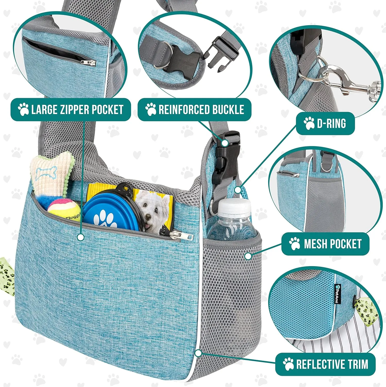 PetAmi Small Dog Sling Carrier, Soft-Sided Crossbody Puppy Carrying Purse Bag, Adjustable Sling Pet Pouch to Wear Medium Dog Cat Travel, Dog Bag for Traveling, Breathable, Poop Bag Dispenser, Blue