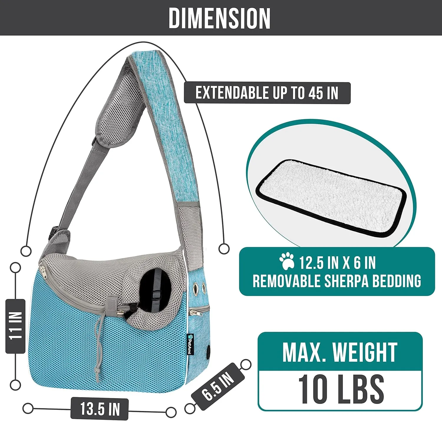 PetAmi Small Dog Sling Carrier, Soft-Sided Crossbody Puppy Carrying Purse Bag, Adjustable Sling Pet Pouch to Wear Medium Dog Cat Travel, Dog Bag for Traveling, Breathable, Poop Bag Dispenser, Blue