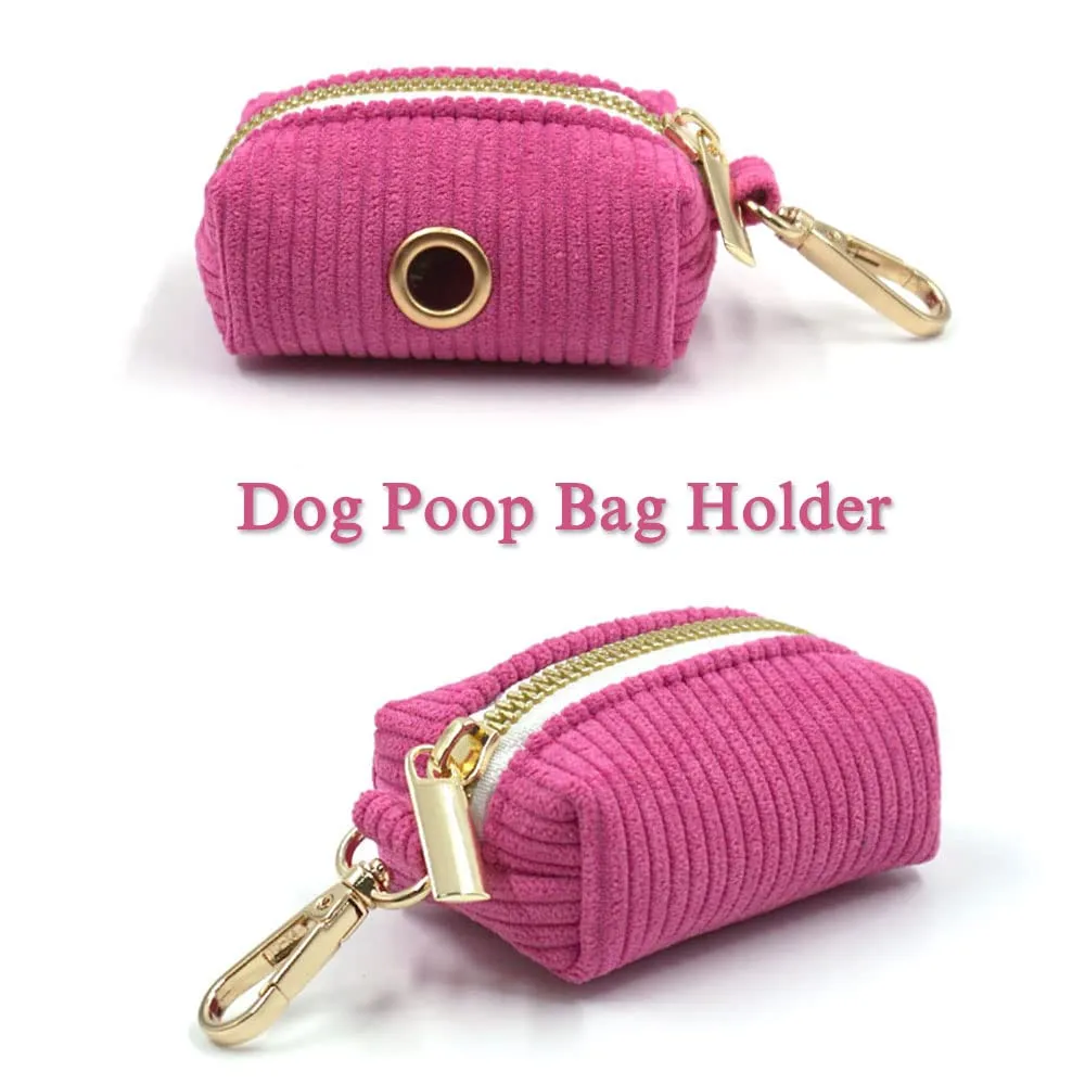 PETDURO Personalized Handmade Dog Collars Stripe Velvet Custom with Name Engraved Gold Metal Buckle for Boy & Girl Dogs - Matching Leash Bow Tie Harness Poop Bag Holder Available (S, Hot Pink)