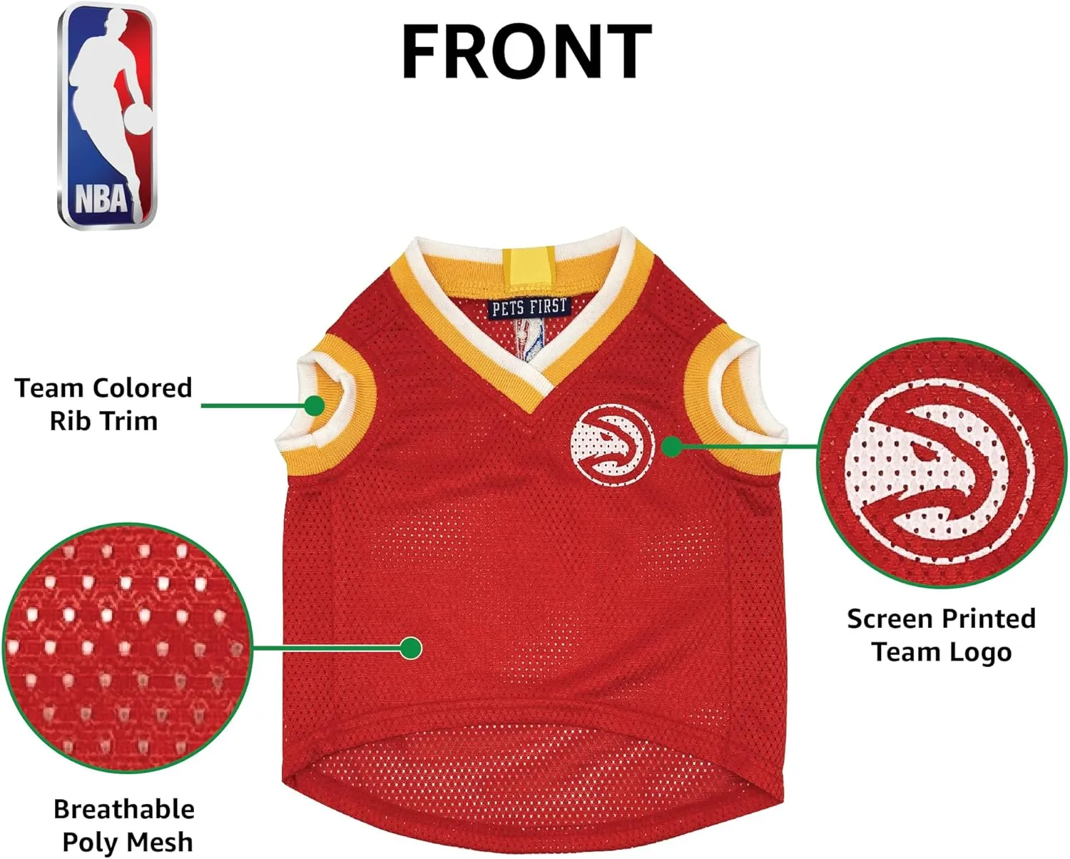 Pets First NBA Atlanta Hawks Dog Jersey, Medium- Tank Top Basketball Pet Jersey