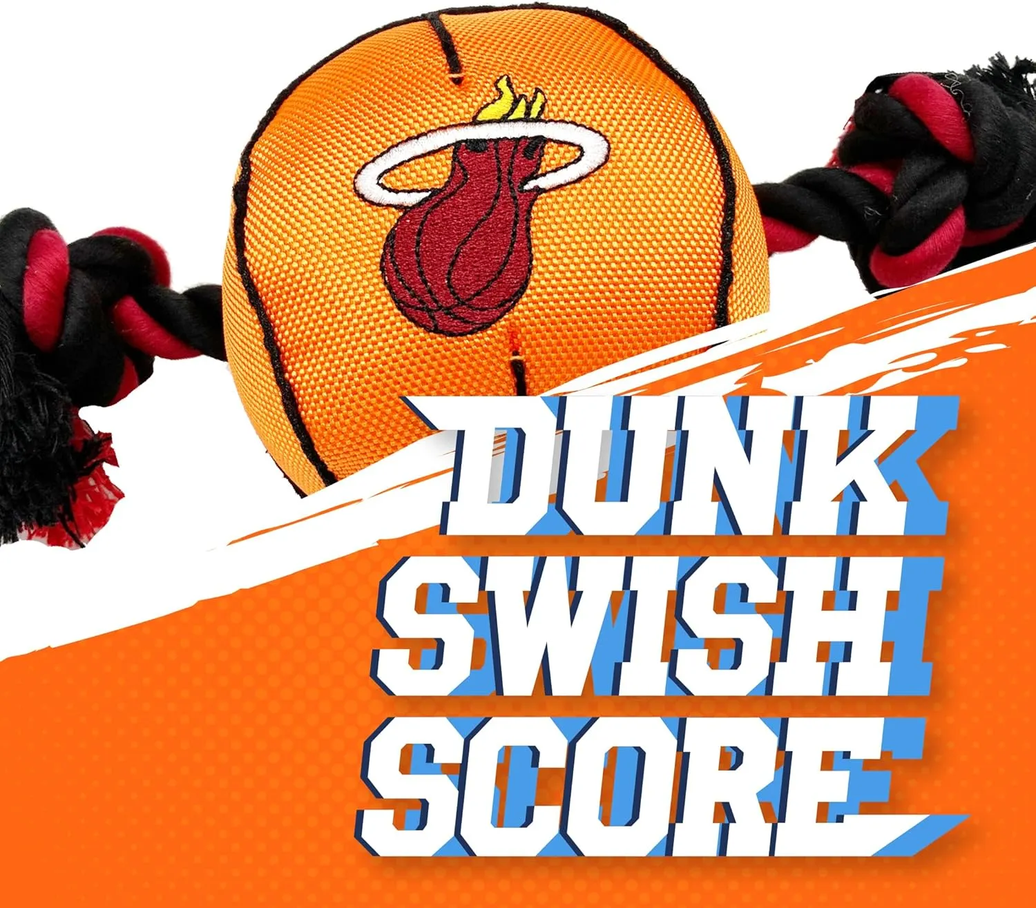 Pets First NBA Miami Heat Basketball Toy. - Tough Nylon Pet Toy with Tug Ropes & Inner Squeaker, one Size
