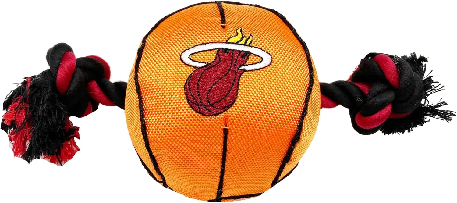 Pets First NBA Miami Heat Basketball Toy. - Tough Nylon Pet Toy with Tug Ropes & Inner Squeaker, one Size