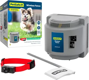 PetSafe Original Wireless Electric Fence for Dogs, Portable for Travel Covers Up to 1/2 Acre, Waterproof Collar for Pets 8lb  with Tone/Static (Gray), from The Parent Company of Invisible Fence Brand