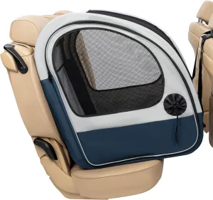 PetSafe Portable Pet Crate for Car, Aluminum Frame Dog Crate, Folds Down for Storage, Secures with Headrest Strap and Seatbelt, Pet Travel (Gray/Blue)