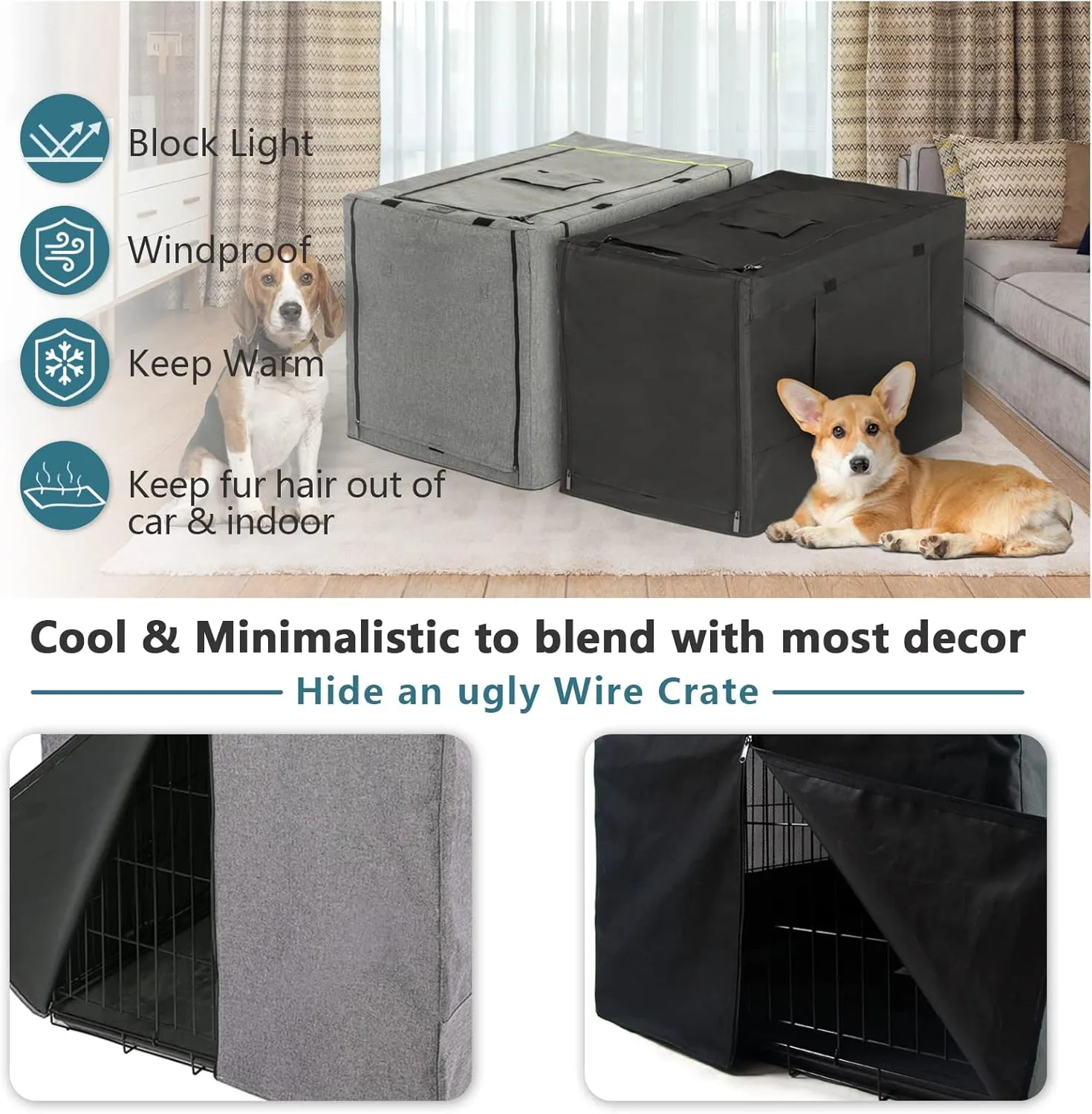 PETSFIT Dog Crate Cover,42 Inch Cover for Wire Dog Kennel, Single Door, Mesh Window, Flap On The Top and Back is Detachable，Black
