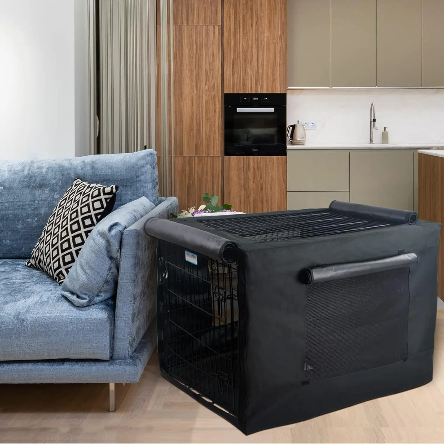 PETSFIT Dog Crate Cover,42 Inch Cover for Wire Dog Kennel, Single Door, Mesh Window, Flap On The Top and Back is Detachable，Black